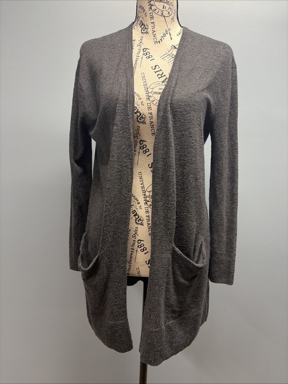 Madewell Open Front Pockets Long Cardigan Grey Knit Cozy Women Size XXS